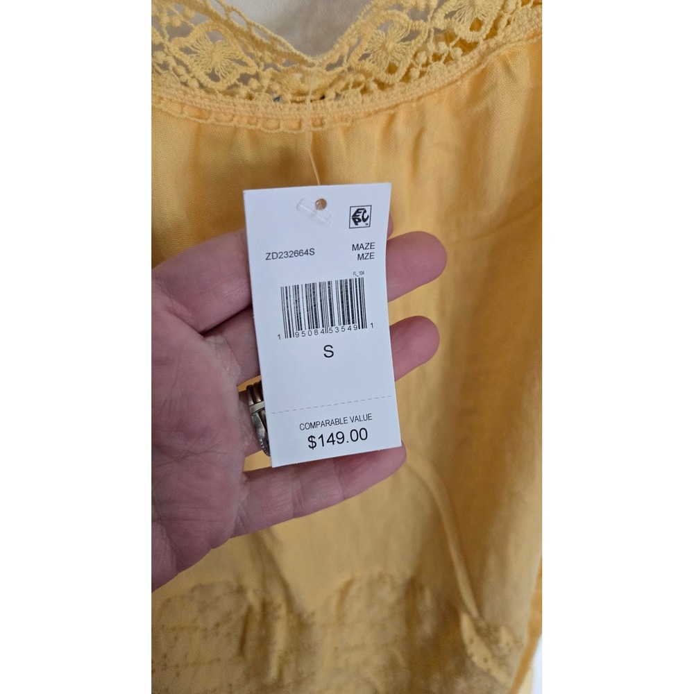 Z Supply Maze Tiered Eyelet Midi Dress Yellow Crochet Lace ZD232664S‎ Womens S - Picture 8 of 10